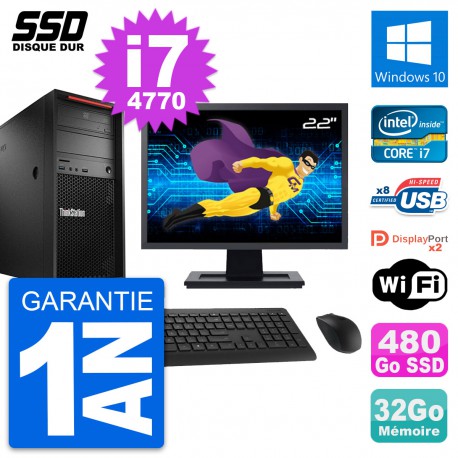 PC Tour Lenovo P300 Ecran 22" Intel i7-4770 RAM 32Go SSD 480Go Windows 10 Wifi