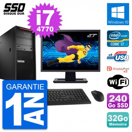 PC Tour Lenovo P300 Ecran 27" Intel i7-4770 RAM 32Go SSD 240Go Windows 10 Wifi