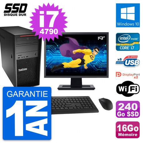 PC Tour Lenovo P300 Ecran 19" Intel i7-4790 RAM 16Go SSD 240Go Windows 10 Wifi