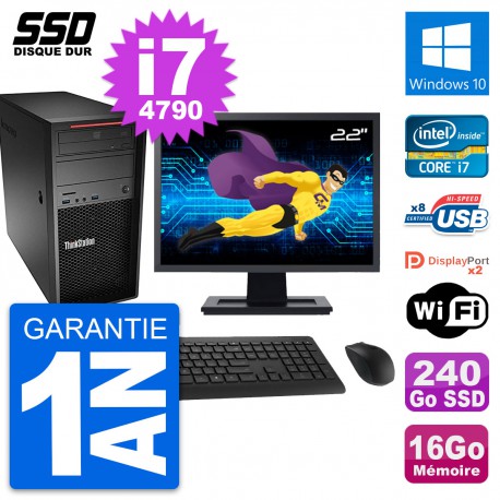 PC Tour Lenovo P300 Ecran 22" Intel i7-4790 RAM 16Go SSD 240Go Windows 10 Wifi