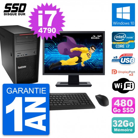 PC Tour Lenovo P300 Ecran 22" Intel i7-4790 RAM 32Go SSD 480Go Windows 10 Wifi