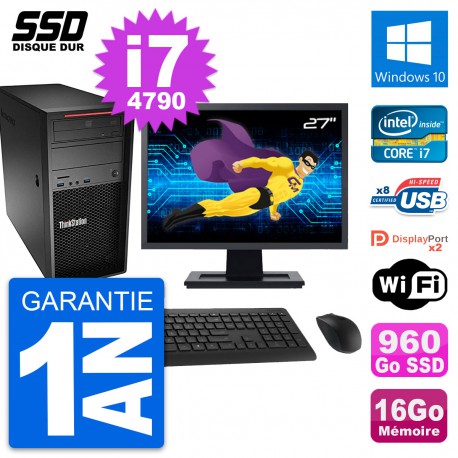PC Tour Lenovo P300 Ecran 27" Intel i7-4790 RAM 16Go SSD 960Go Windows 10 Wifi