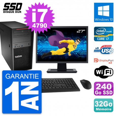 PC Tour Lenovo P300 Ecran 27" Intel i7-4790 RAM 32Go SSD 240Go Windows 10 Wifi