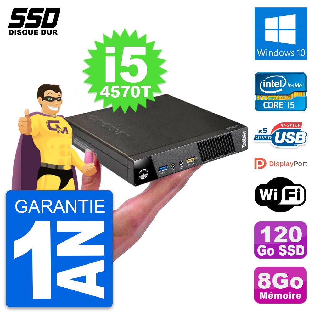 PC de Bureau Lenovo ThinkCentre M900 SFF 8Go SSD 256Go Intel Core i5-6500 3,20GHz - Reconditionné
