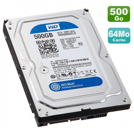 Disque Dur 500Go SATA 3.5" Western Digital Blue WD5000AZLX-60K2TA0 7200RPM 32Mo