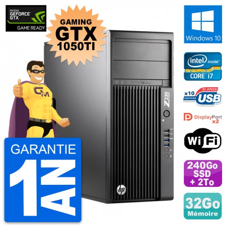PC HP Z230 Gaming GTX 1050Ti i7-4790 RAM 32Go 240Go SSD + 2To Windows 10