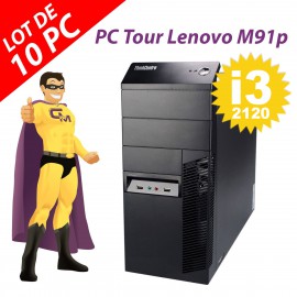 Lot x10 PC Tour Lenovo M91p Intel G630 RAM 4Go Disque 250Go Windows 10 Wifi