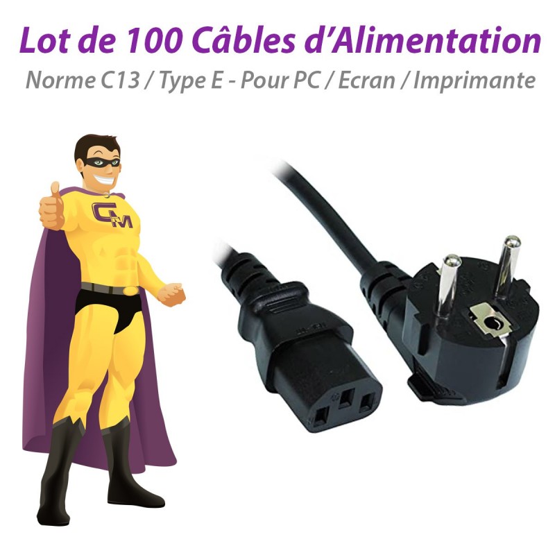 Lot De 10 Câbles D'alimentation Secteur 250V 10A 1,8m - Cordon Noir PN078390
