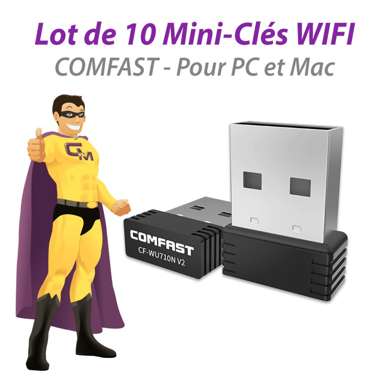 Lot x10 Mini Clés WIFI USB 2.0 COMFAST CF-WU710N V2 Haut-Débit 150Mbps  NEUVES - MonsieurCyberMan