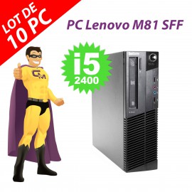Lot x10 PC Lenovo ThinkCentre M81 SFF Intel i5-2400 RAM 4Go 250Go Windows 10