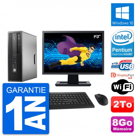 PC HP EliteDesk 800 G2 SFF Ecran 19" G4400 RAM 8Go Disque 2To Windows 10 Wifi