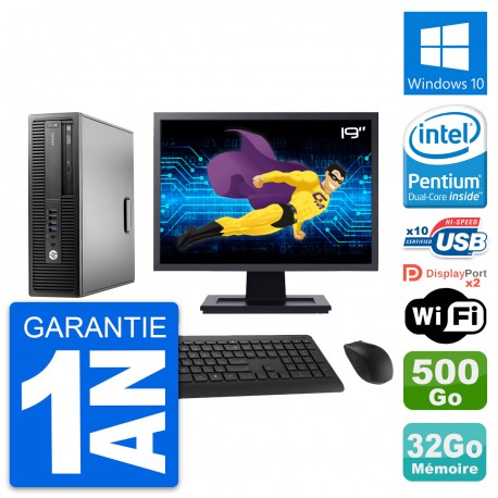 PC HP 800 G2 SFF Ecran 19" Intel G4400 RAM 32Go Disque 500Go Windows 10 Wifi