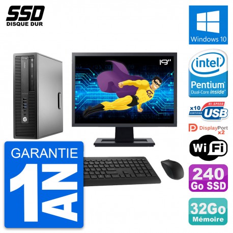 PC HP EliteDesk 800 G2 SFF Ecran 19" G4400 RAM 32Go SSD 240Go Windows 10 Wifi