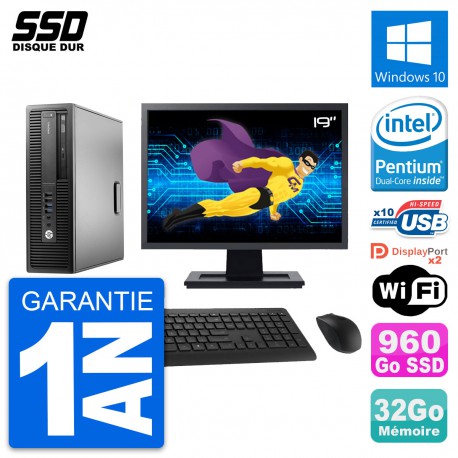 PC HP EliteDesk 800 G2 SFF Ecran 19" G4400 RAM 32Go SSD 960Go Windows 10 Wifi