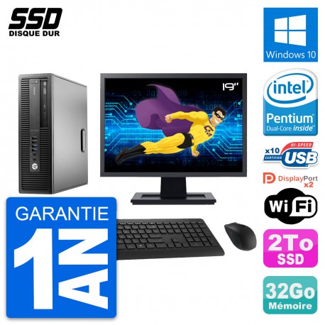 PC HP EliteDesk 800 G2 SFF Ecran 19" G4400 RAM 32Go SSD 2To Windows 10 Wifi