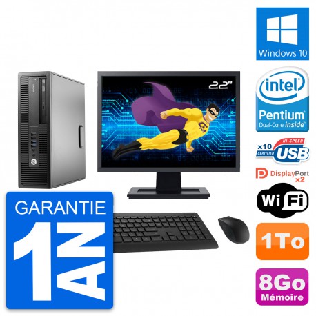 PC HP EliteDesk 800 G2 SFF Ecran 22" G4400 RAM 8Go Disque 1To Windows 10 Wifi