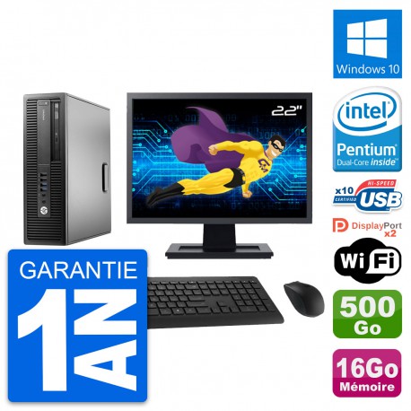 PC HP 800 G2 SFF Ecran 22" Intel G4400 RAM 16Go Disque 500Go Windows 10 Wifi