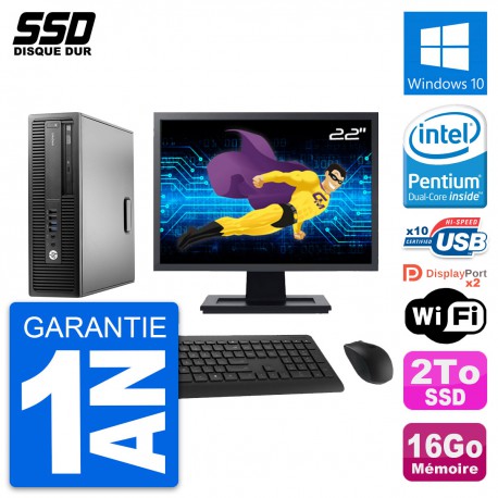 PC HP EliteDesk 800 G2 SFF Ecran 22" G4400 RAM 16Go SSD 2To Windows 10 Wifi