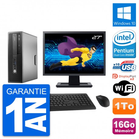 PC HP 800 G2 SFF Ecran 27" Intel G4400 RAM 16Go Disque 1To Windows 10 Wifi