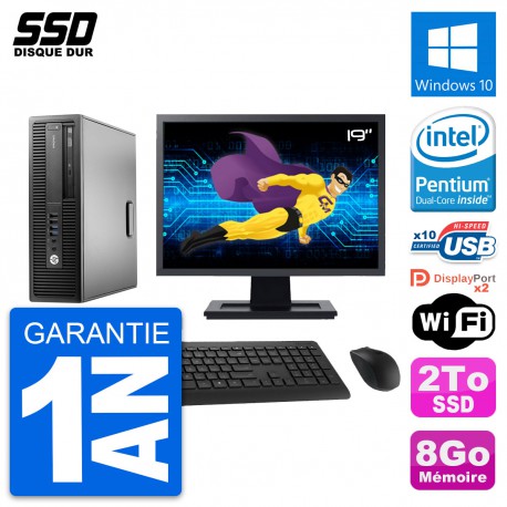 PC HP EliteDesk 800 G2 SFF Ecran 19" G4400 RAM 8Go SSD 2To Windows 10 Wifi