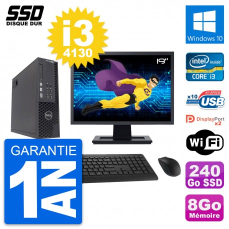 PC Dell T1700 SFF Ecran 19" Intel Core i3-4130 RAM 8Go SSD 240Go Windows 10 Wifi