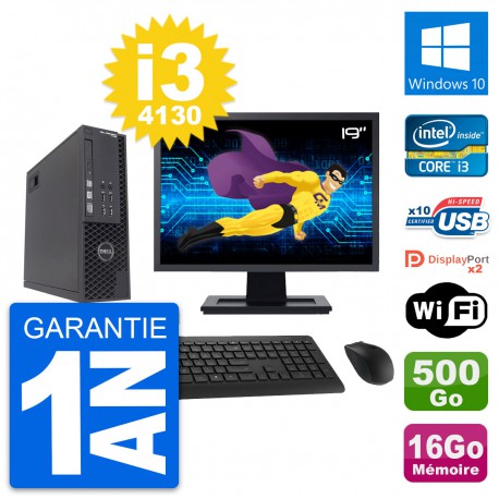 PC Dell T1700 SFF Ecran 19" Intel i3-4130 RAM 16Go Disque 500Go Windows 10 Wifi