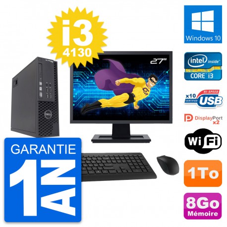 PC Dell T1700 SFF Ecran 27" Intel i3-4130 RAM 8Go Disque 1To Windows 10 Wifi