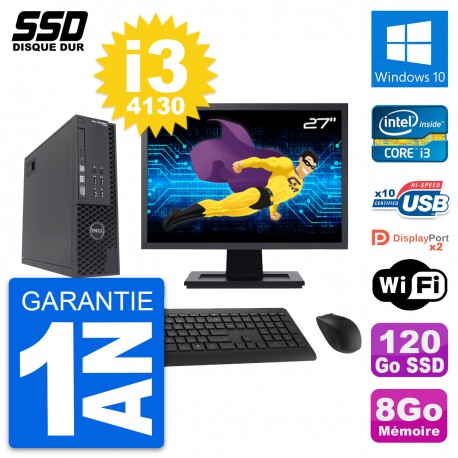 PC Dell T1700 SFF Ecran 27" Intel Core i3-4130 RAM 8Go SSD 120Go Windows 10 Wifi