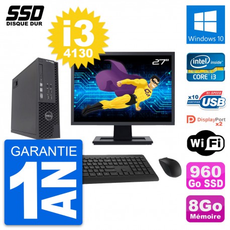 PC Dell T1700 SFF Ecran 27" Intel Core i3-4130 RAM 8Go SSD 960Go Windows 10 Wifi