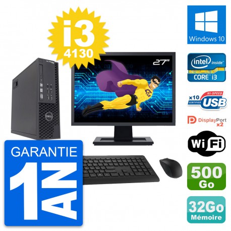 PC Dell T1700 SFF Ecran 27" Intel i3-4130 RAM 32Go Disque 500Go Windows 10 Wifi