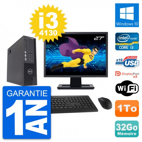 PC Dell T1700 SFF Ecran 27" Intel i3-4130 RAM 32Go Disque 1To Windows 10 Wifi