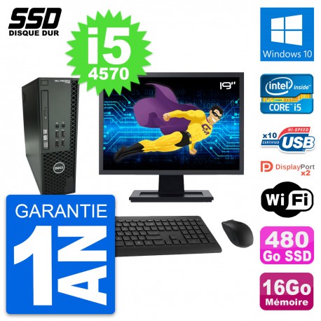 PC Dell T1700 SFF Ecran 19" Intel i5-4570 RAM 16Go SSD 480Go Windows 10 Wifi
