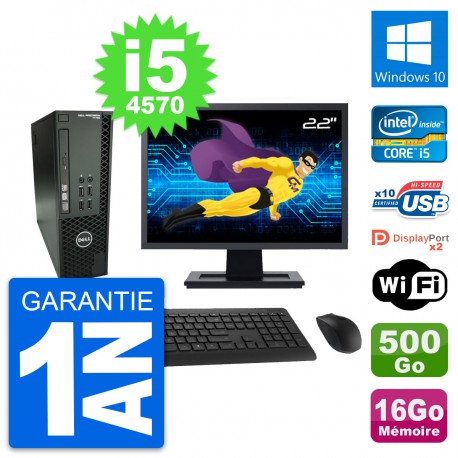 PC Dell T1700 SFF Ecran 22" Intel i5-4570 RAM 16Go Disque 500Go Windows 10 Wifi