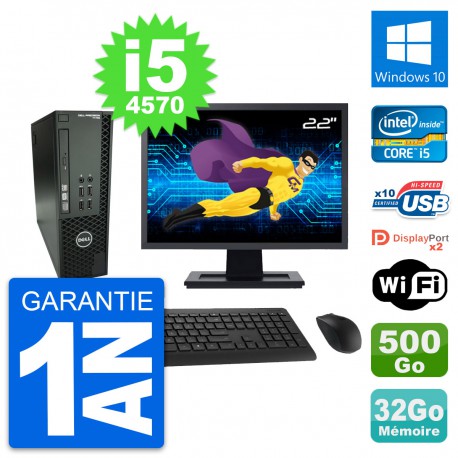 PC Dell T1700 SFF Ecran 22" Intel i5-4570 RAM 32Go Disque 500Go Windows 10 Wifi