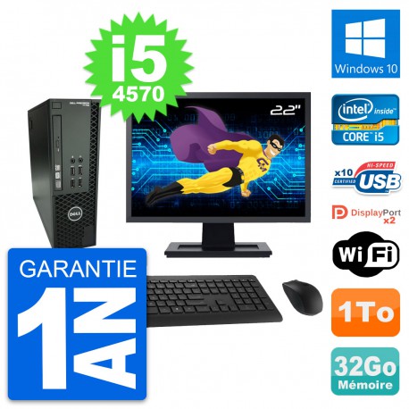 PC Dell T1700 SFF Ecran 22" Intel i5-4570 RAM 32Go Disque 1To Windows 10 Wifi