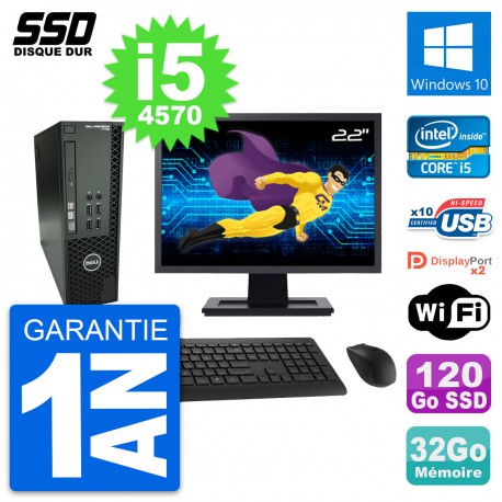 PC Dell T1700 SFF Ecran 22" Intel i5-4570 RAM 32Go SSD 120Go Windows 10 Wifi