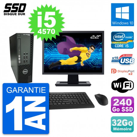 PC Dell T1700 SFF Ecran 22" Intel i5-4570 RAM 32Go SSD 240Go Windows 10 Wifi