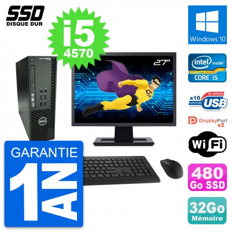 PC Dell T1700 SFF Ecran 27" Intel i5-4570 RAM 32Go SSD 480Go Windows 10 Wifi