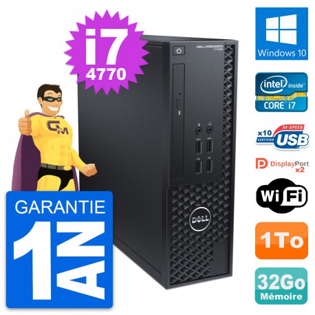 PC Dell Precision T1700 SFF Intel i7-4770 RAM 32Go Disque 1To Windows 10 Wifi