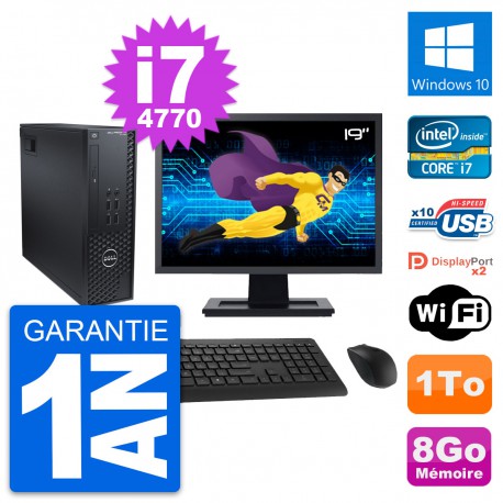 PC Dell T1700 SFF Ecran 19" Intel i7-4770 RAM 8Go Disque 1To Windows 10 Wifi