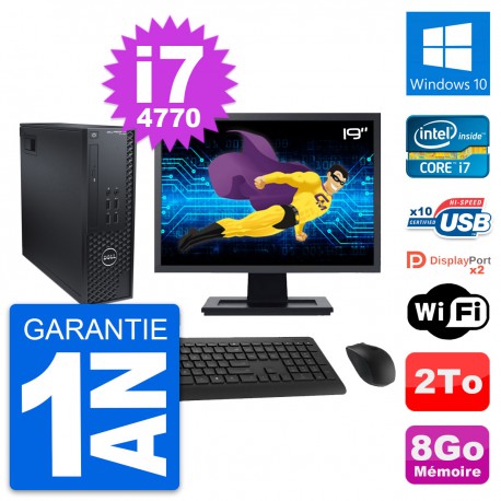 PC Dell T1700 SFF Ecran 19" Intel i7-4770 RAM 8Go Disque 2To Windows 10 Wifi