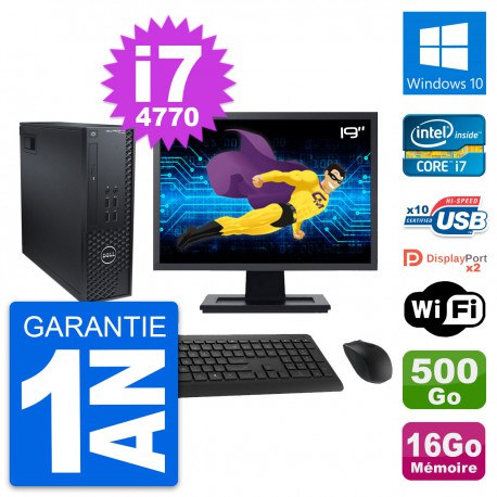 PC Dell T1700 SFF Ecran 19" Intel i7-4770 RAM 16Go Disque 500Go Windows 10 Wifi