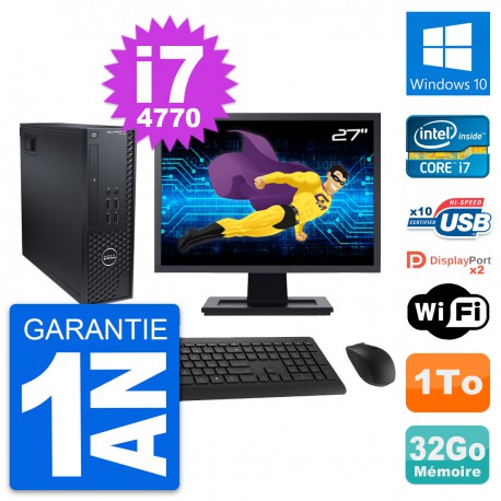 PC Dell T1700 SFF Ecran 27" Intel i7-4770 RAM 32Go Disque 1To Windows 10 Wifi