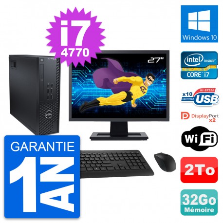 PC Dell T1700 SFF Ecran 27" Intel i7-4770 RAM 32Go Disque 2To Windows 10 Wifi