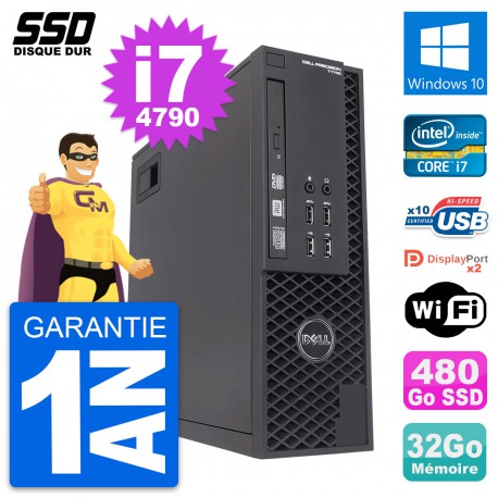PC Dell Precision T1700 SFF Intel i7-4790 RAM 32Go SSD 480Go Windows 10 Wifi