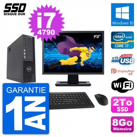 PC Dell T1700 SFF Ecran 19" Intel Core i7-4790 RAM 8Go SSD 2To Windows 10 Wifi
