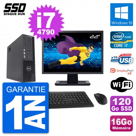 PC Dell T1700 SFF Ecran 22" Intel i7-4790 RAM 16Go SSD 120Go Windows 10 Wifi