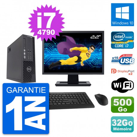 PC Dell T1700 SFF Ecran 22" Intel i7-4790 RAM 32Go Disque 500Go Windows 10 Wifi