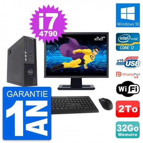 PC Dell T1700 SFF Ecran 22" Intel i7-4790 RAM 32Go Disque 2To Windows 10 Wifi