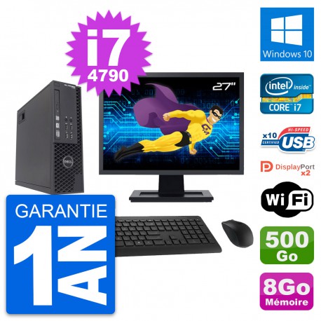 PC Dell T1700 SFF Ecran 27" Intel i7-4790 RAM 8Go Disque 500Go Windows 10 Wifi